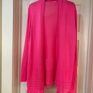 Lilly Pulitzer Noble Fringe Vibrant Pink Open-Front Sweater XL
